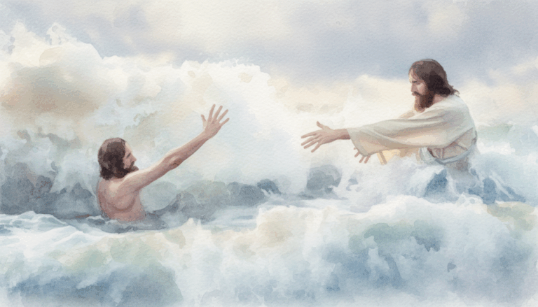 Jesus reached out His hand to save a man drowning in stormy sea