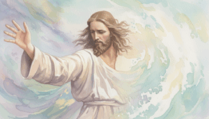 Jesus reaching out His Hand surrounded by waves moving in circler motion around him